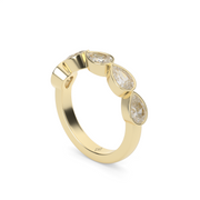 2 Carat Yellow Gold East-West Five Stone Pear Shape Diamond Anniversary Ring/Band With Bezel Setting.